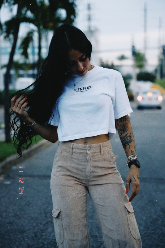 Crop Blanco FITNFLEX en negro
